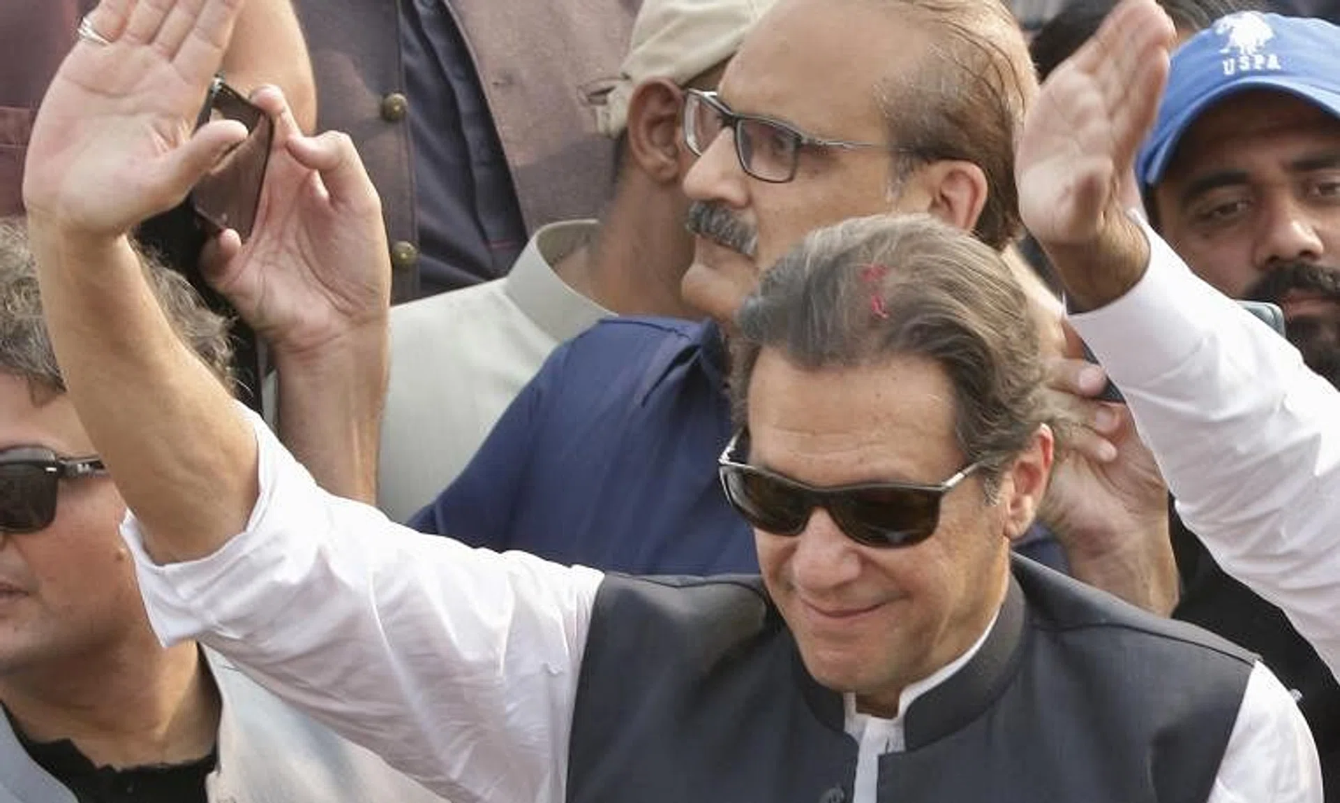 Former PM Imran Khan leading a march towards the capital Islamabad to demand early elections in Muridke, on Oct 30, 2022.