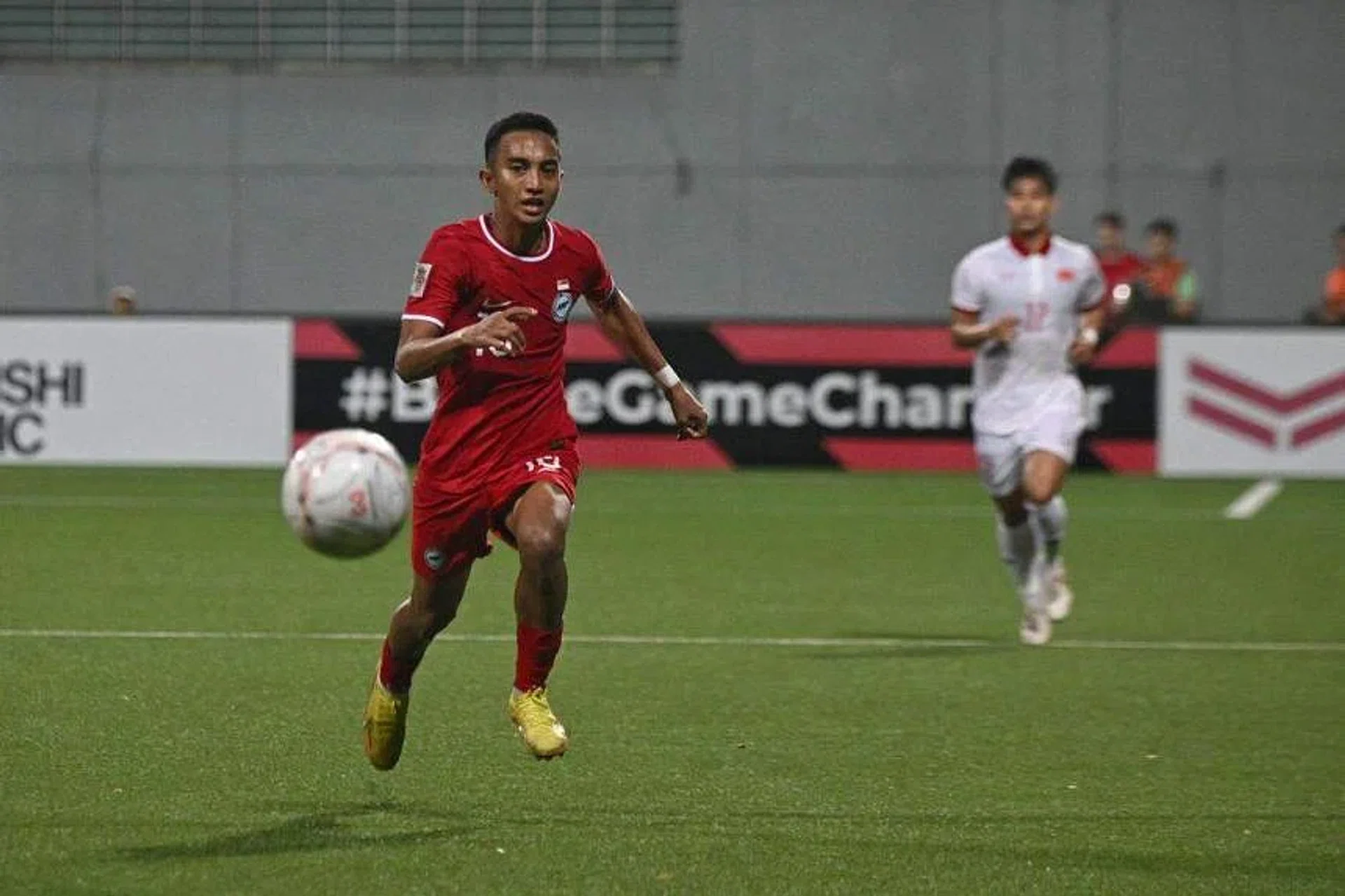 In-form attackers Faris Ramli (above) and Daniel Goh added thrust when they were introduced in the second half of Thursday's friendly against Hong Kong. ST PHOTO: ARIFFIN JAMAR

