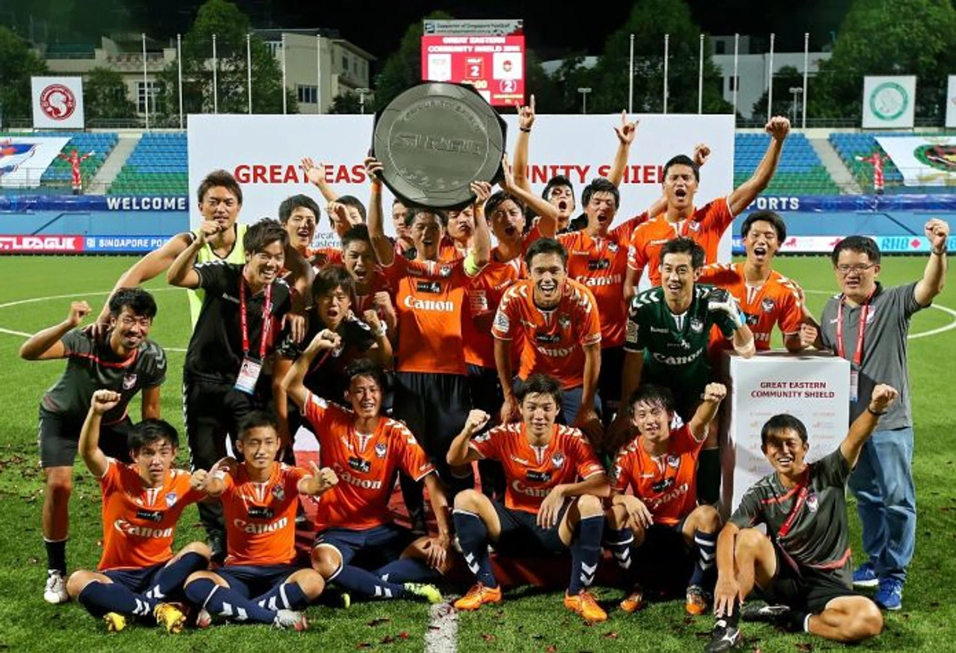 SUPER SWANS: Albirex (above) delight the fans by winning the Great Eastern Community Shield in style.