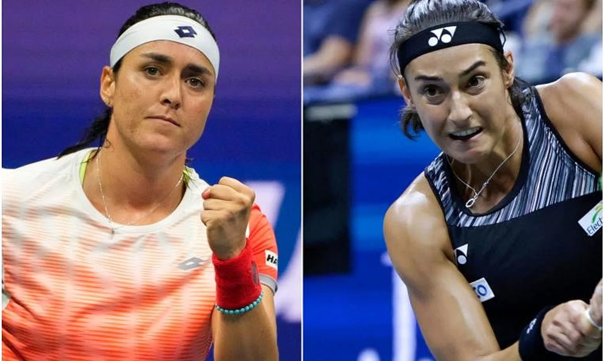 Ons Jabeur (left) dominated Caroline Garcia from start to finish during the semi-final at Arthur Ashe Stadium on Sept 8.
