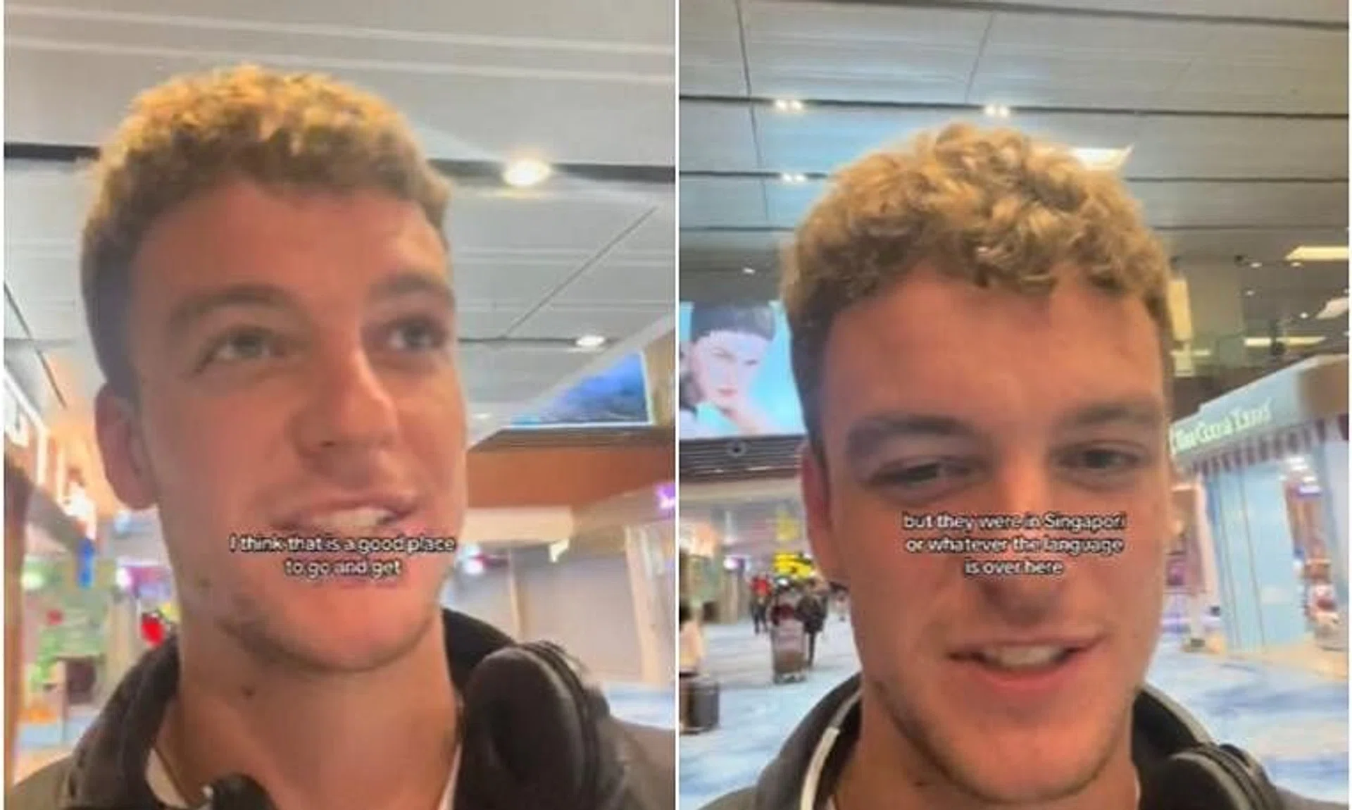 TikToker Archie mistakenly called the local language on the Changi Airport signboards "Singapori" as he was filming his TikTok video.