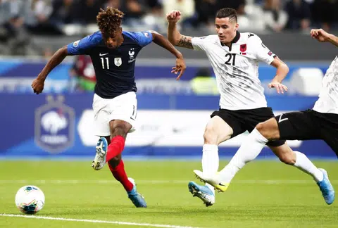 Coman scores a double in France's 4-1 win over Albania