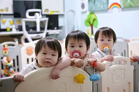 16-month-old triplets (from left) Ng Jie Le, Ng Pei Xuan and Ng Jie Rui at home on Sept 30, 2025.