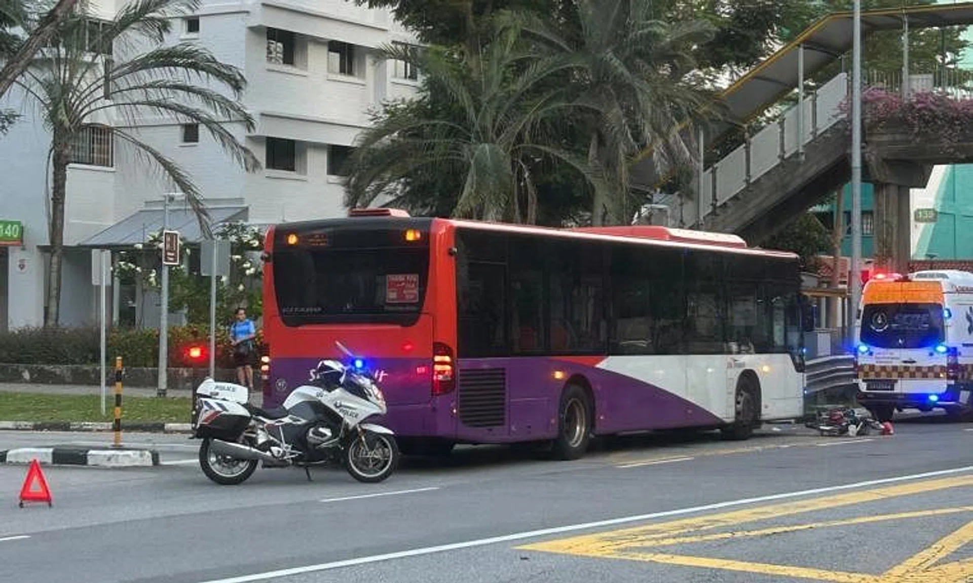 No one on the bus was hurt, while the cyclist was taken to Changi General Hospital.