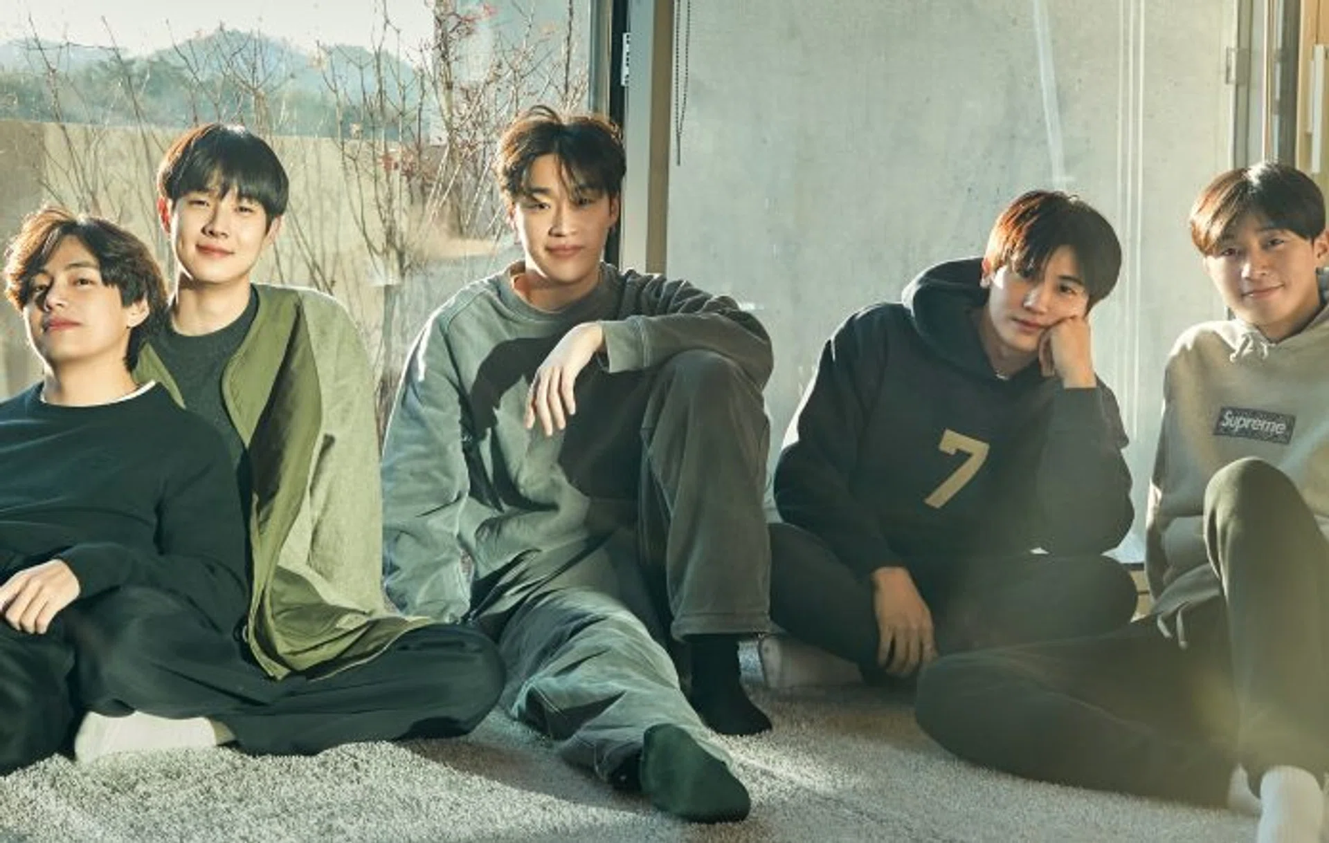 From left: BTS' V, Choi Woo-shik, Peakboy, Park Hyung-sik, Park Seo-joon. 
