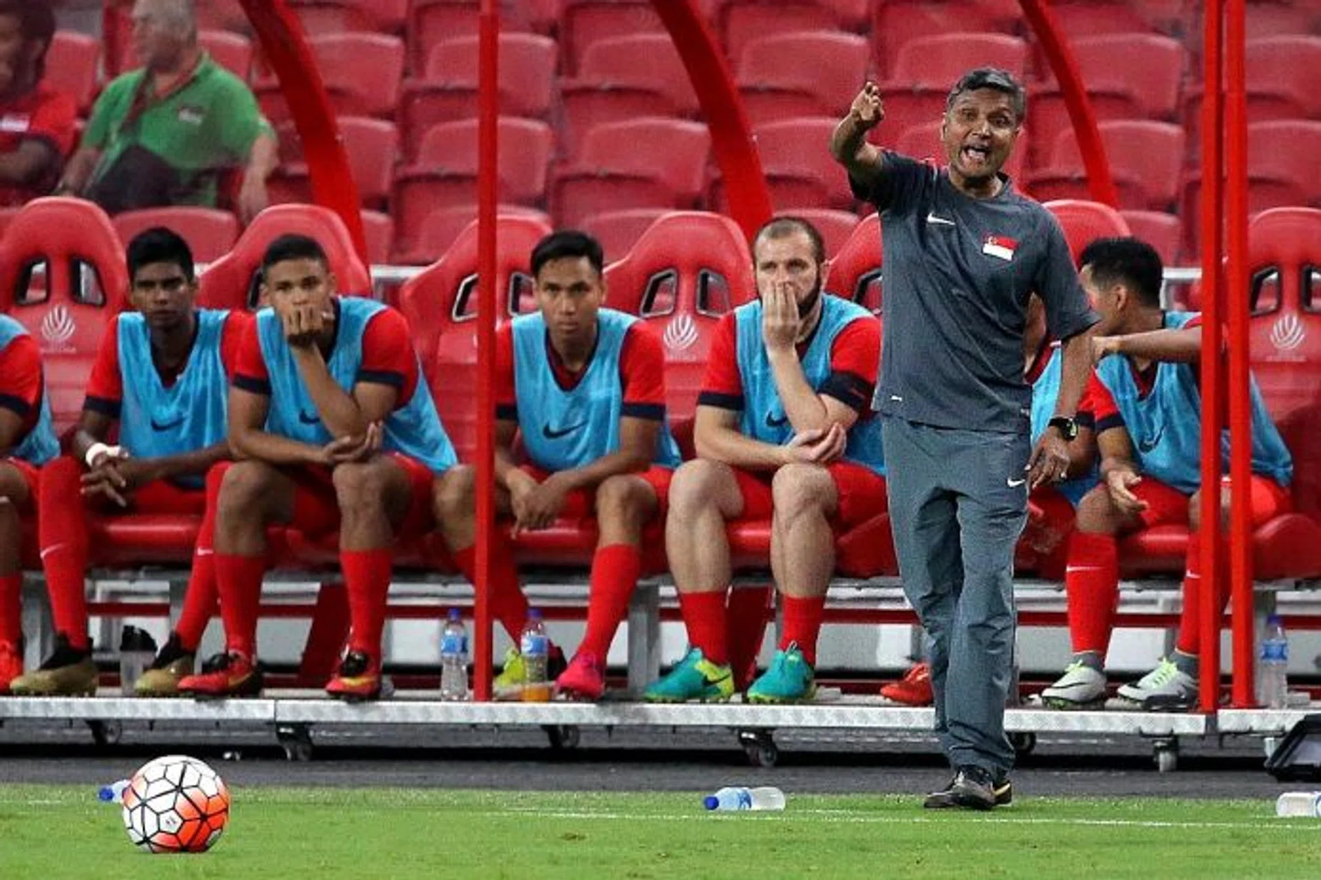 DIFFERENT APPROACH: V Sundramoorthy (in black) has options on the bench and is expected to make changes to his starting 11 against Hong Kong on Tuesday.