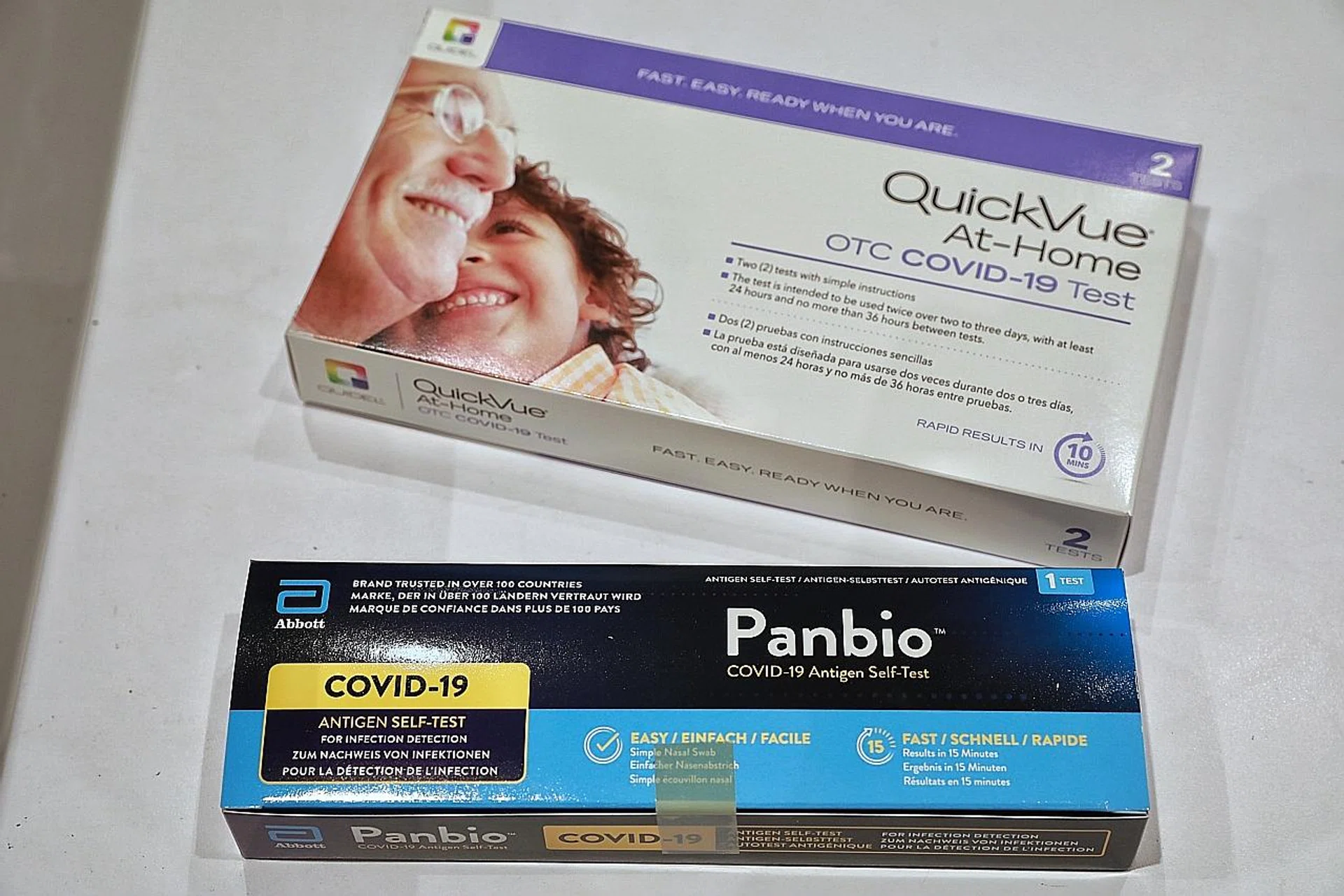 The two test kits stocked at Guardian pharmacies. 