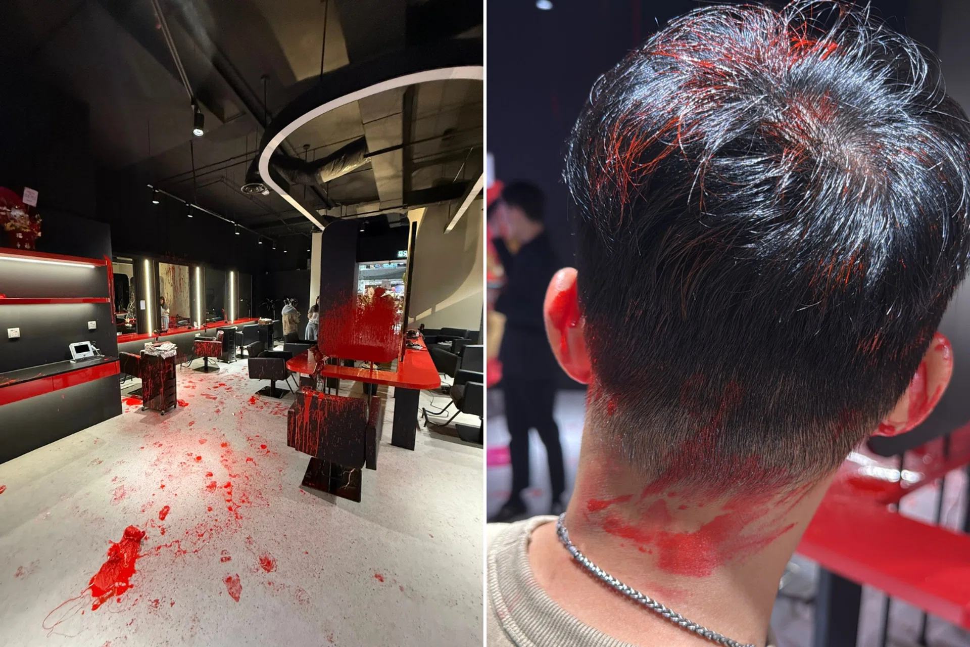 44-year-old Douglas Ang shared his experience on Facebook on Oct 11, describing how masked men threw red paint at staff and customers at the salon.