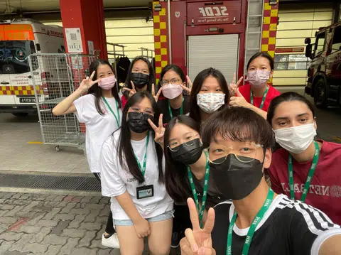Mr Lee (front) with his ITE classmates at the one-day SCDF course that he organised during the school holidays.