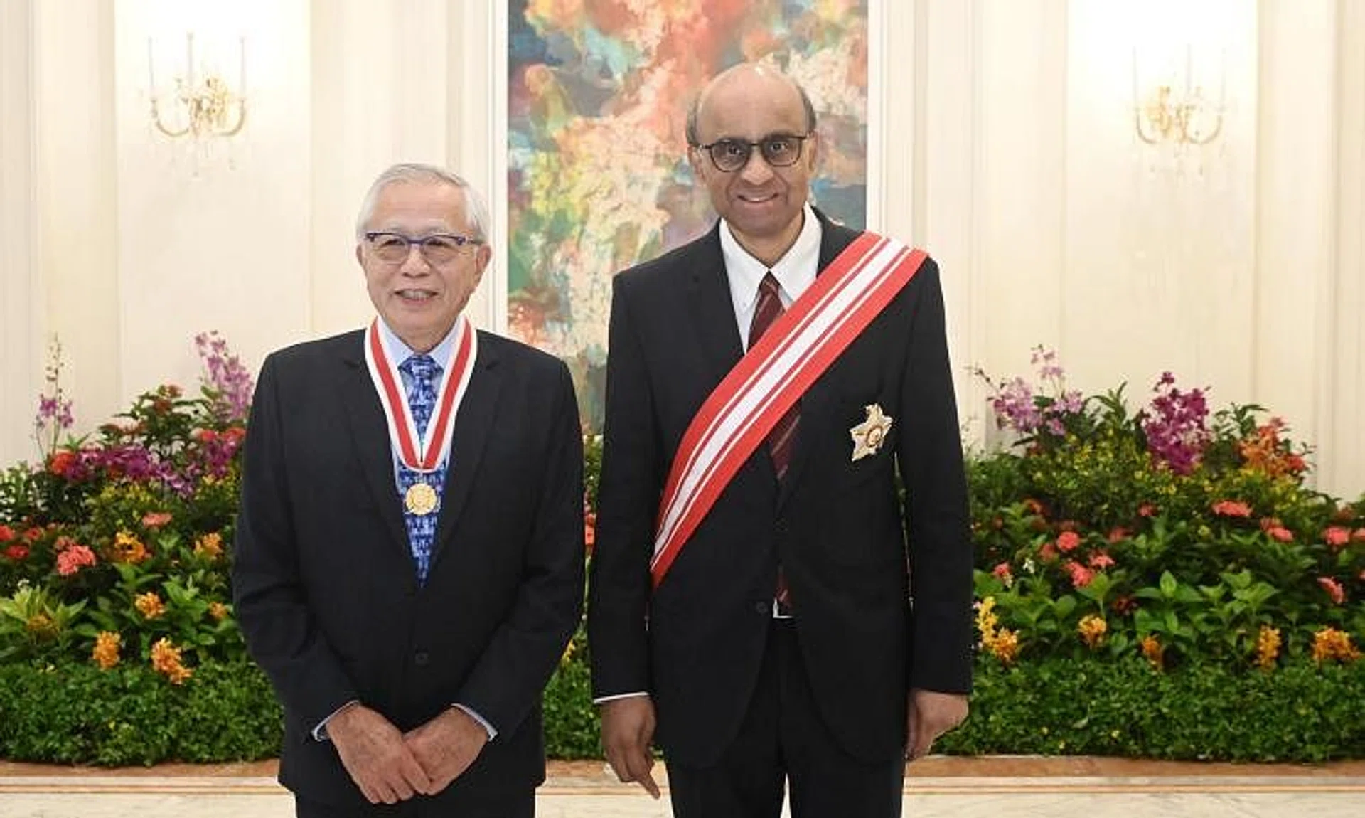 American professor William Chin (left) was conferred the honorary citizen award by President Tharman Shanmugaratnam on Oct 23.