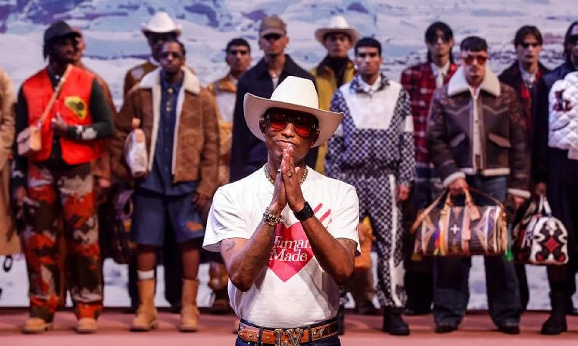 Louis Vuitton's creative director Pharrell Williams was the headline act on the first day of Paris Fashion Week.
