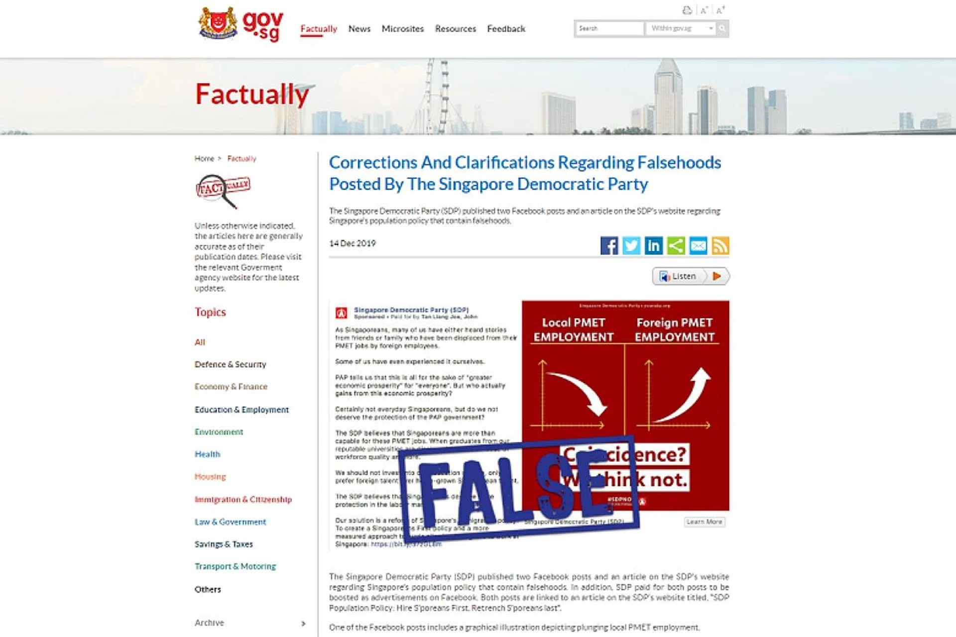 MOM asked SDP to correct the two posts and the online article on Dec 14. 