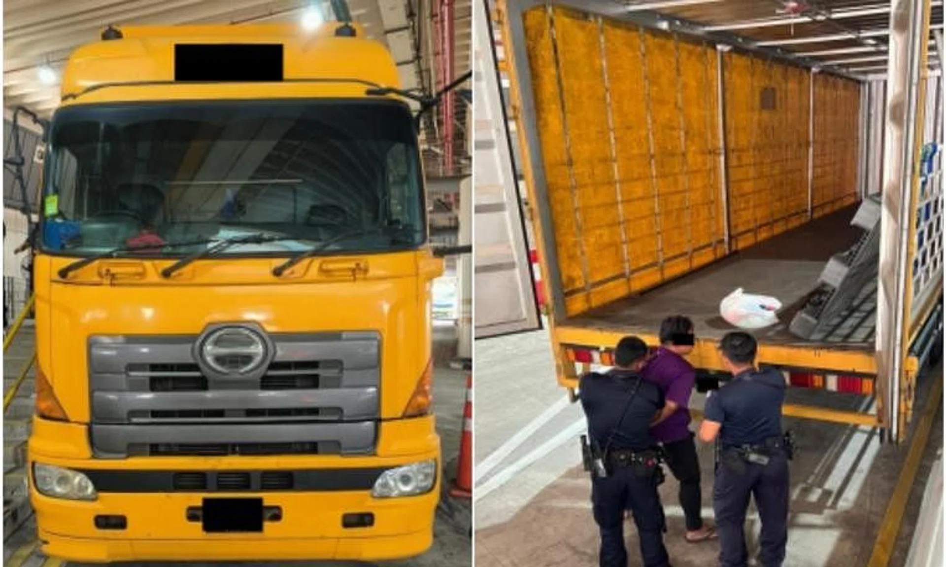 ICA officers found a man hiding inside the cargo compartment of the lorry without any travel documents.