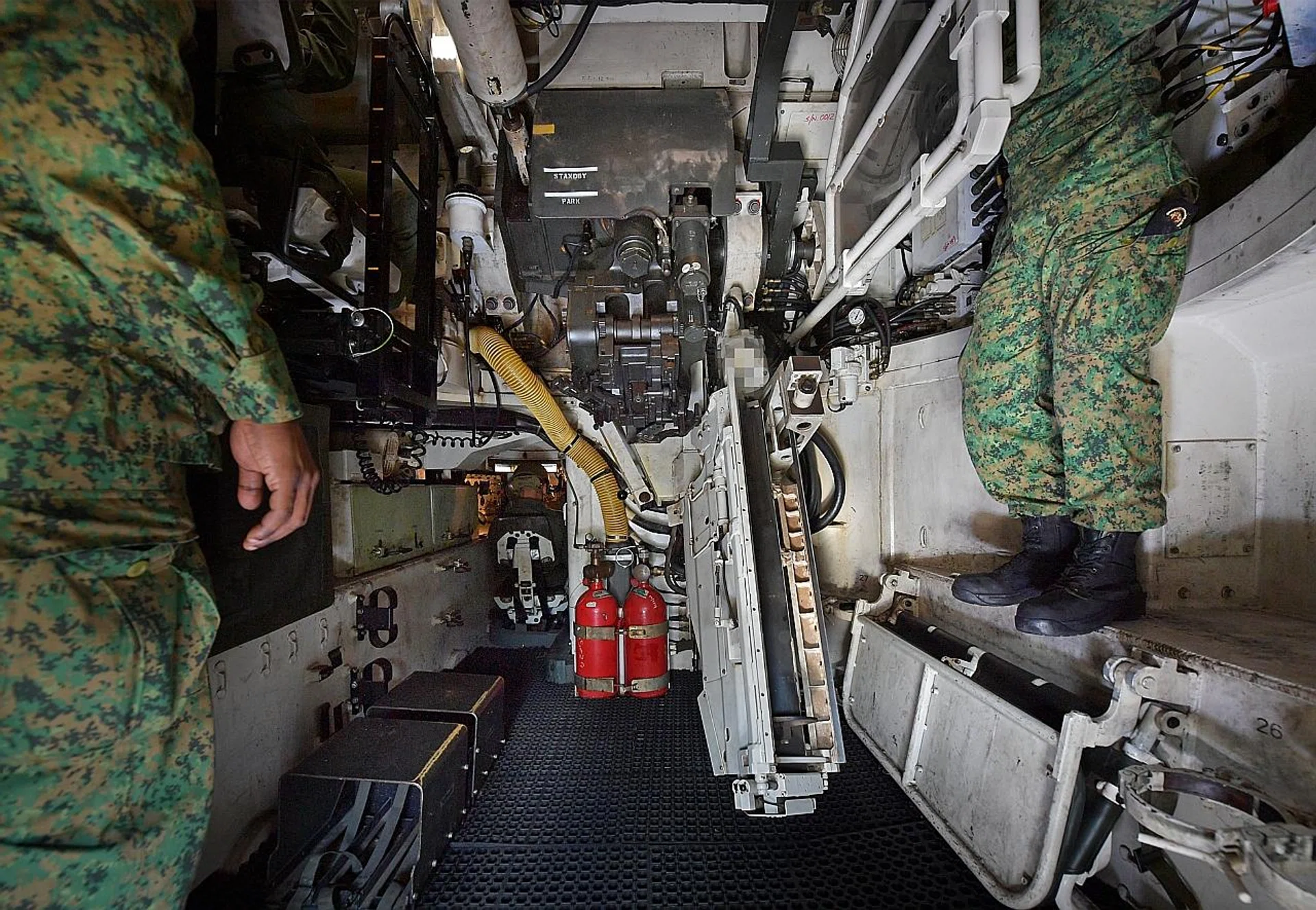 The interior of the Primus 155mm Singapore Self-Propelled Howitzer (SSPH).
