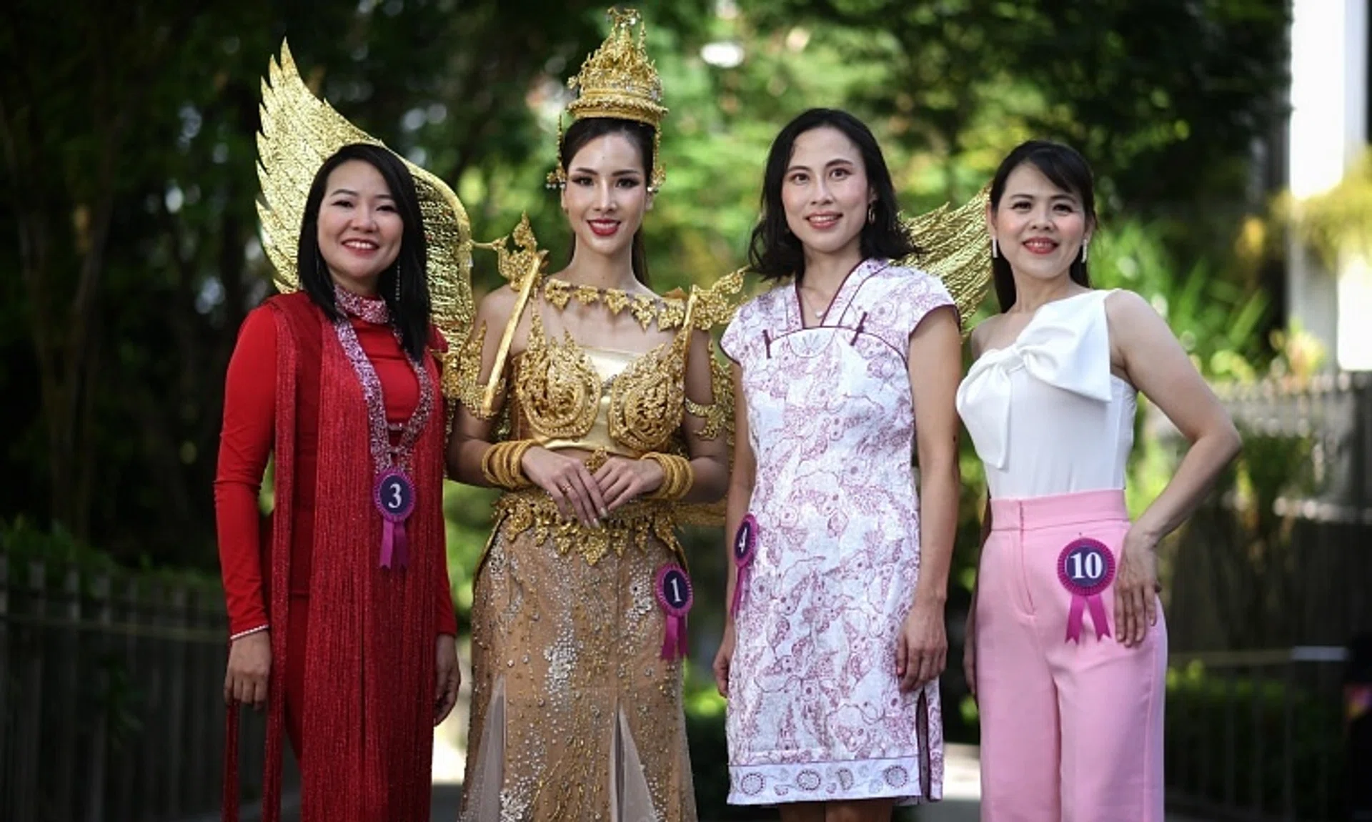 Mrs Singapore World 2024 finalists (from left) Andrea Campo, Jindawan Toprayoon, Jocelyn Ng and May Sarmiyati took part in the talent competition held at the Oasis Terraces in Punggol on Sept 7.