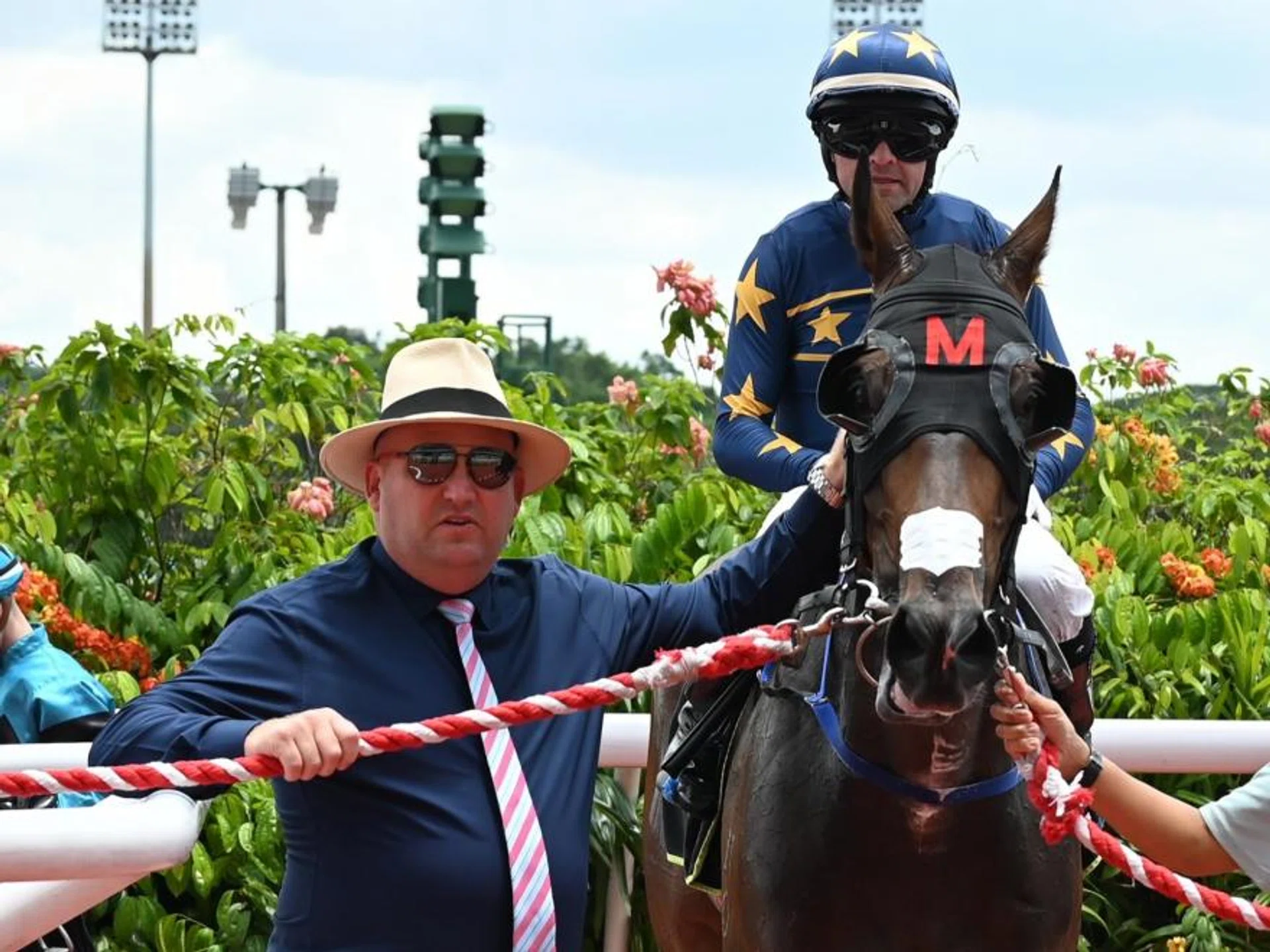 Trainer Daniel Meagher leading in Lim's Bighorn (Manoel Nunes) after his win in the Class 4 1,200m turf race on March 9. The Australian handler is hoping for a big showing from his galloper in the Class 4 Division 1 1,200m race on Sept 1.
