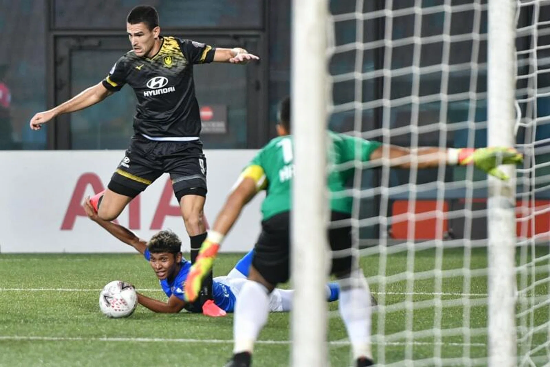 Tampines Rovers (in black) defeated Lion City Sailors 4-0 in one of the last games that was played before the Singapore Premier League was suspended in March.