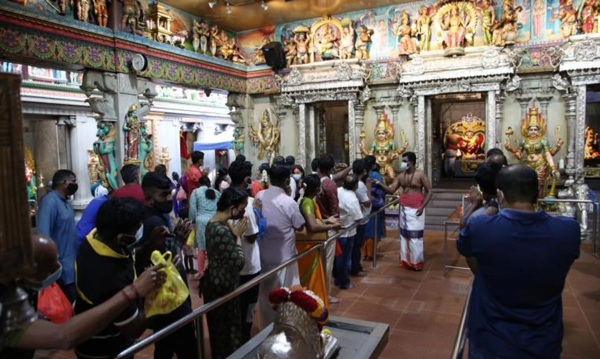 Devotees seeking blessings at Sri Veeramakaliamman Temple on April 14, 2022.