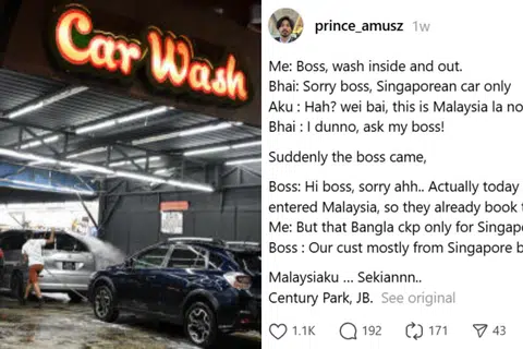 'Singaporean cars only': JB car wash draws flak for turning away locals