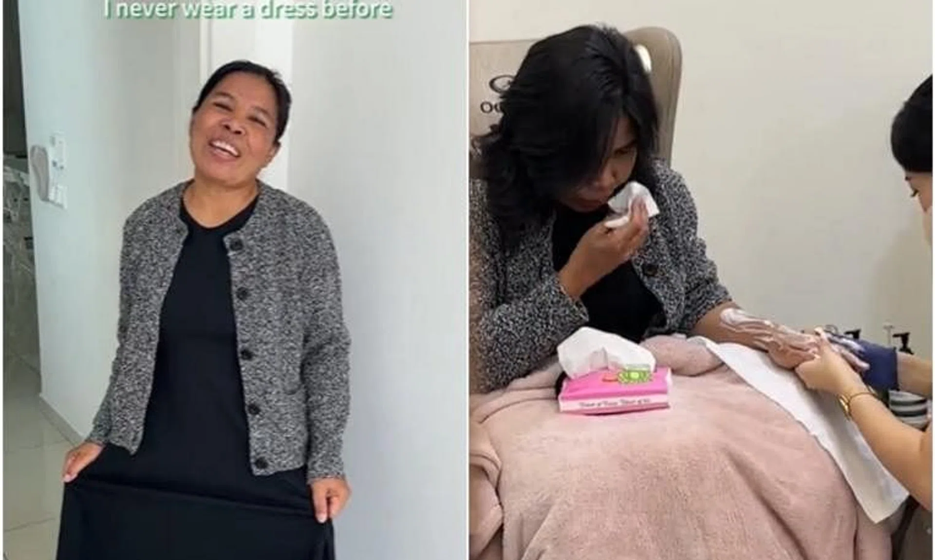 Domestic helper Sumi was moved by the pampering experience on her 38th birthday.