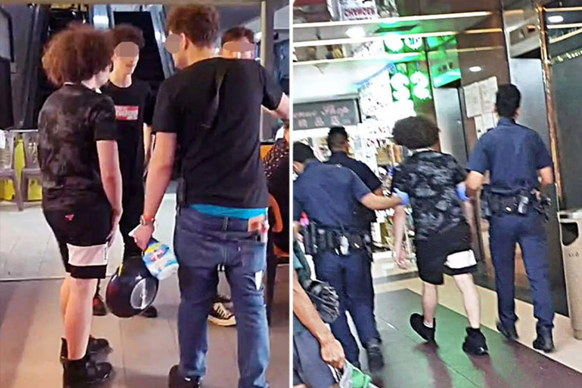 One of the men was seen holding a frying pan and a bottle of bleach, with a knife in his back pocket.