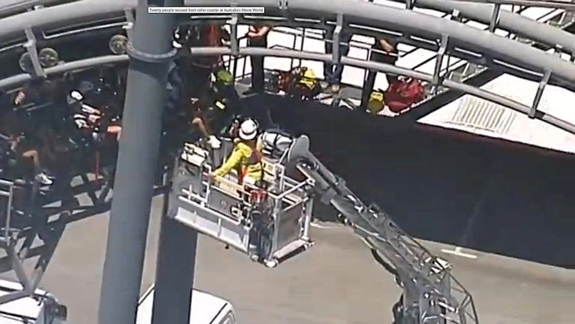 Rescuers extricating the trapped people. 