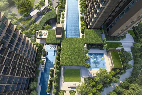 An artist's impression of the aerial view of Lentor Central Residences, the sixth project launched in the new Lentor Hills estate.