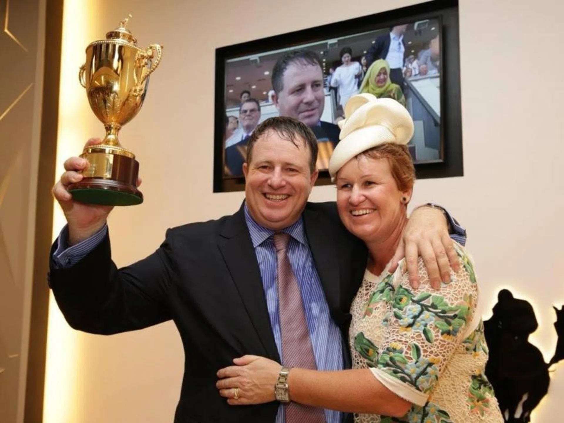Stephen and Bridget Gray celebrating one of the highlights of their 24-year stay in Singapore, Bahana's victory in the $1.35 million Group 1 Singapore Gold Cup (2,200m) in 2016.

