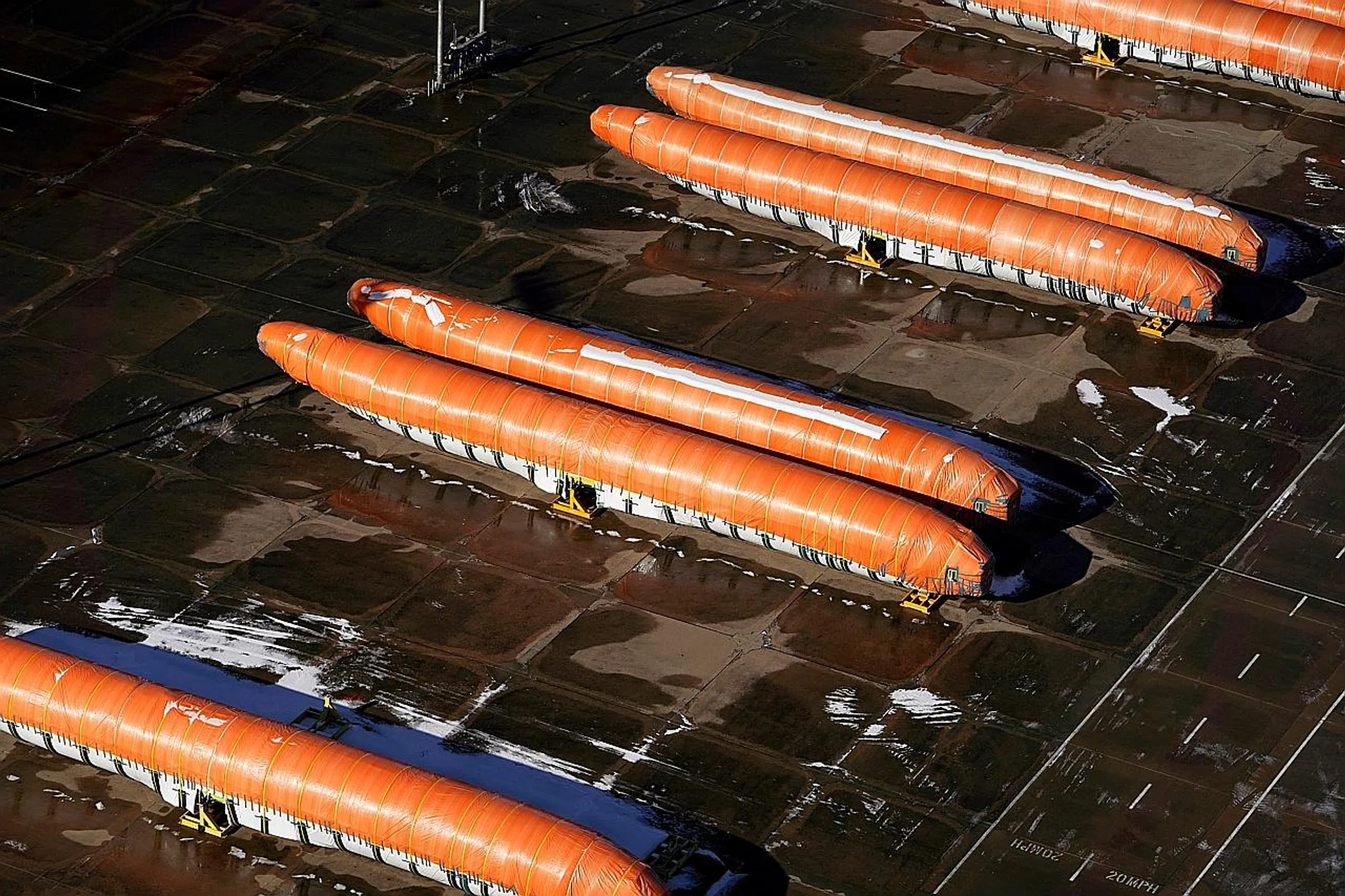Fuselages bound for Boeing's 737 Max production facility sit in storage. 