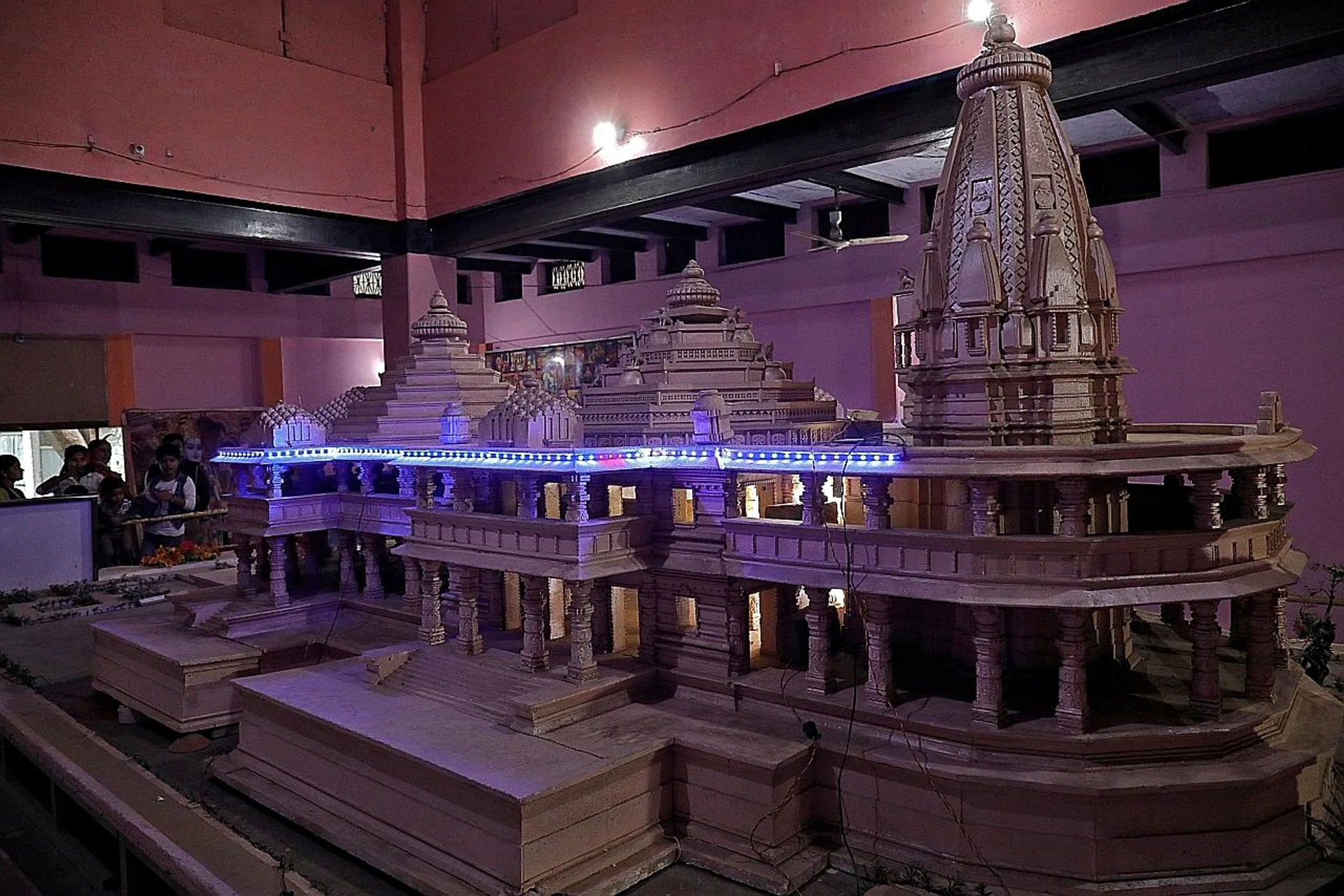 Model of a proposed temple that Hindu groups want to build at a disputed religious site in Ayodhya in the northern Indian state of Uttar Pradesh. 