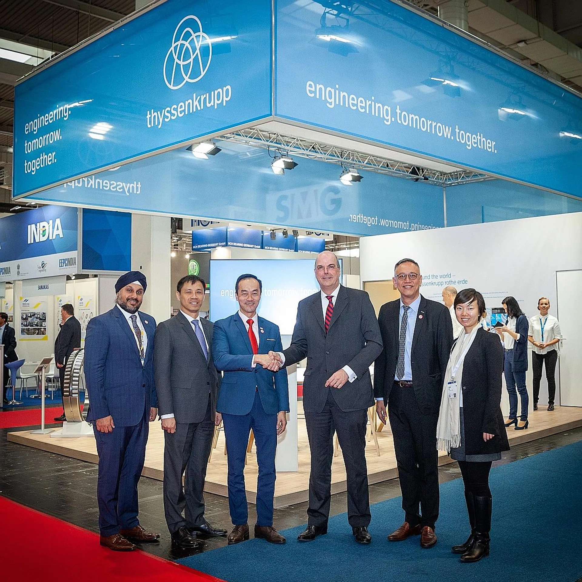 (From left) Mr Laurence Bay, Singapore Ambassador to Germany, Dr Koh Poh Koon, Senior Minister of State for Trade and Industry, Dr Donatus Kaufmann, Board Member of Thyssenkrupp AG and Mr Lim Kok Kiang, Assistant MD, EDB, at the Hannover Messe trade show.