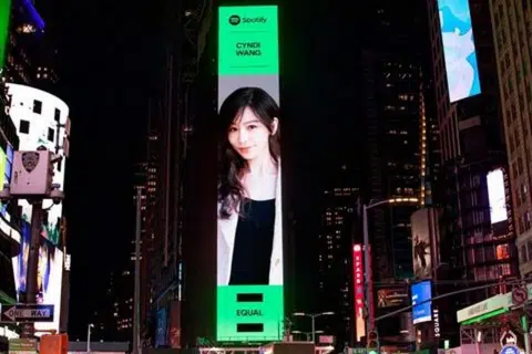 Taiwanese singer Cyndi Wang appears on New York City's Times Square billboard