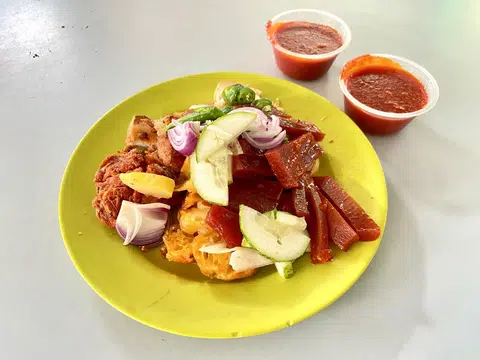 Rojak from Abdhus Salam Rojak. Indian rojak comes with a chilli dip thickened with potatoes.