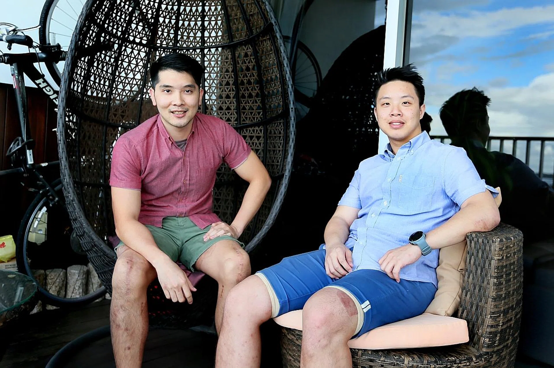 (From left) Survivors Jason Lim and Sean Suen helped each other when they shared their stories. 