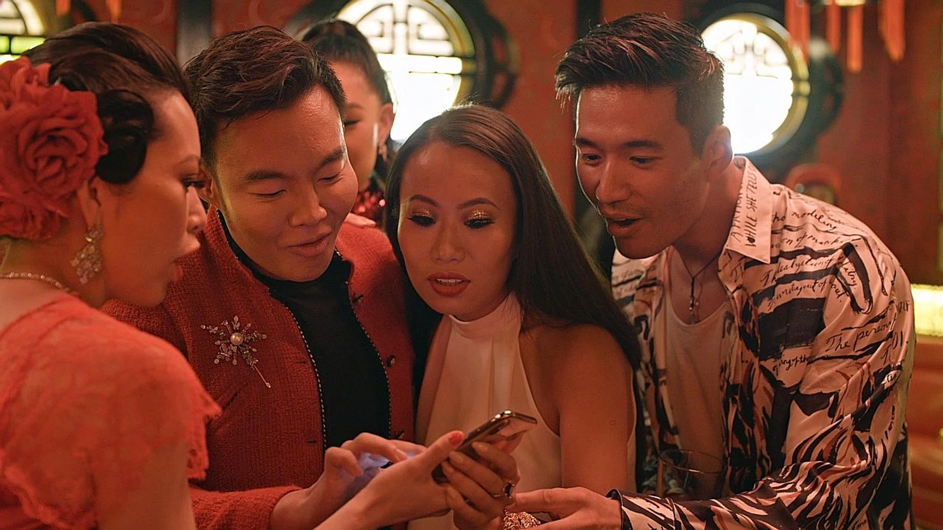 The cast of Bling Empire, which includes (from left) Christine Chiu, Kane Lim, Kelly Mi Li and Kevin Kreider, are more diverse than usual, but the dialogue feels scripted.
