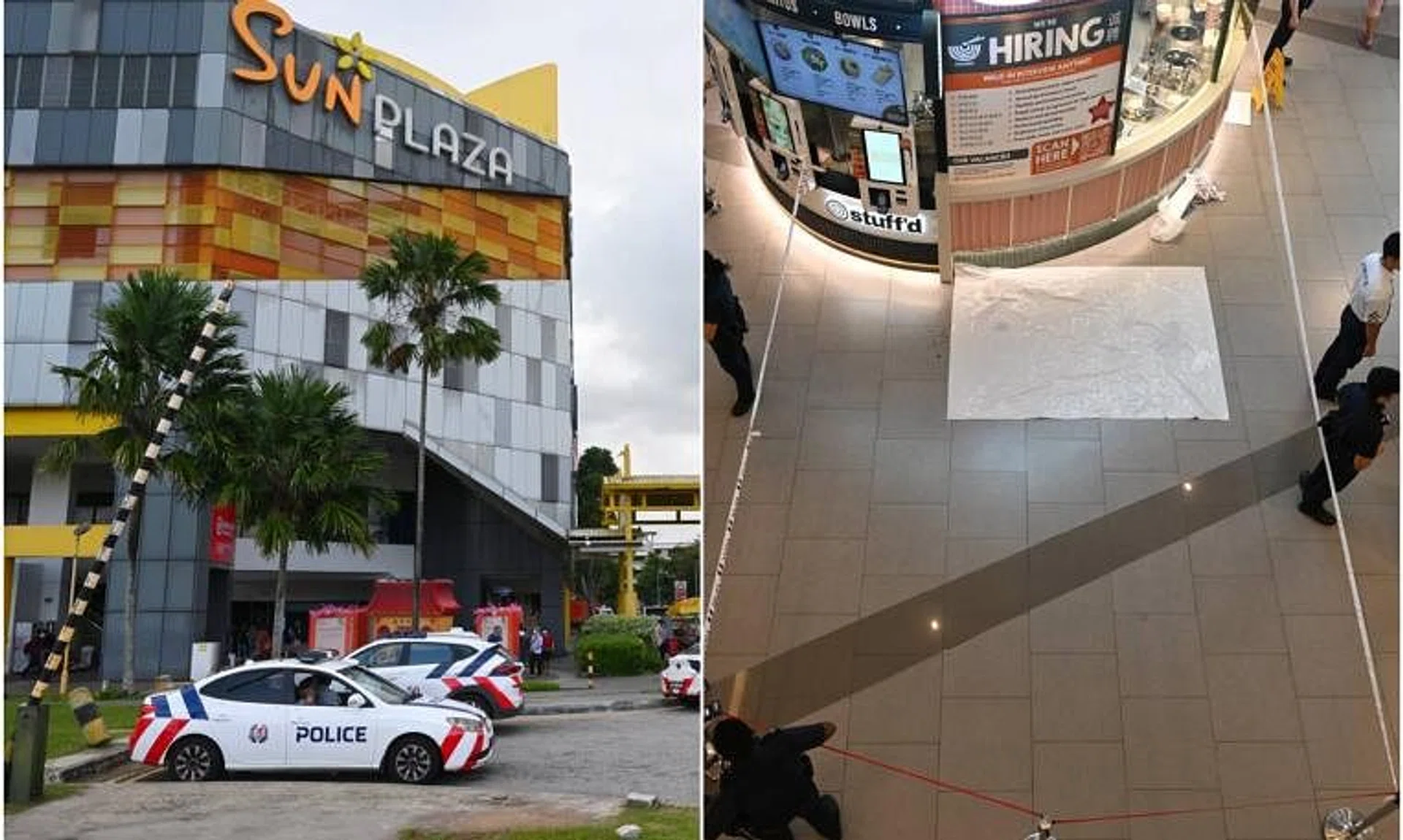 Police cordoned off a crime scene at Sun Plaza on after a man was found motionless and bleeding on Jan 15. 