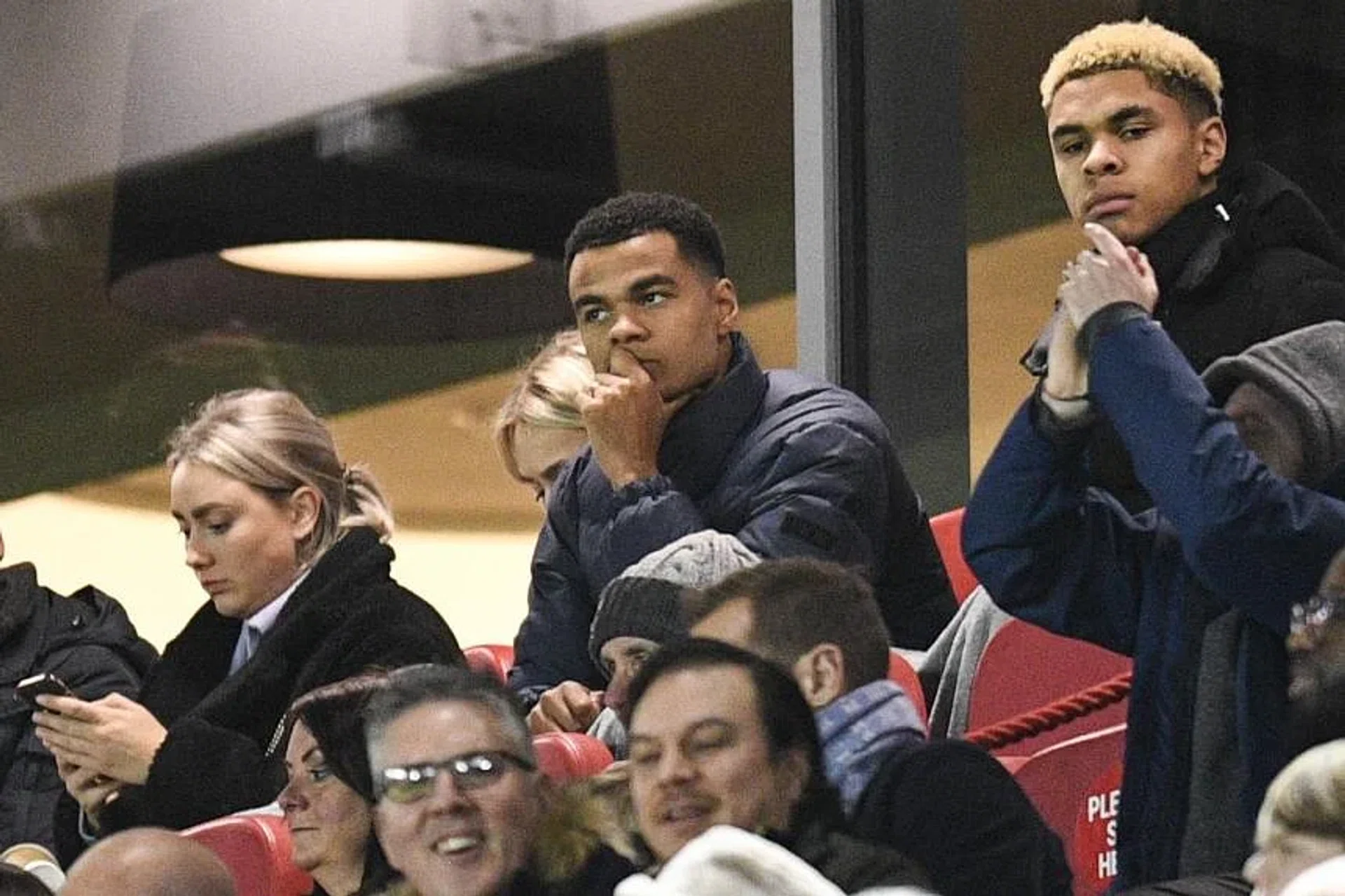 Liverpool's new signing Cody Gakpo in the stands at Anfield for the Premier League match against Leicester on Dec 30. 

