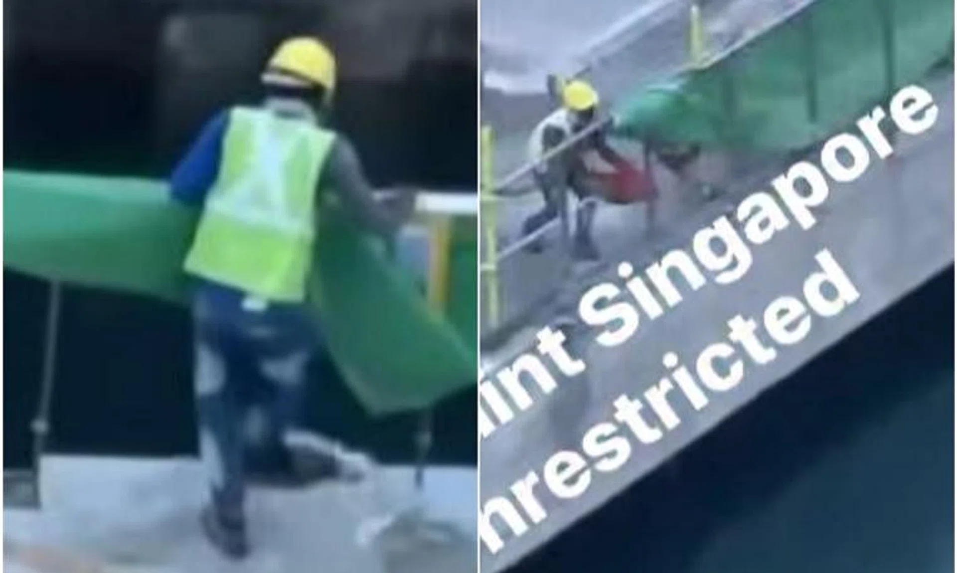 A video posted on Facebook shows a worker discarding construction debris and rubbish into the waters.