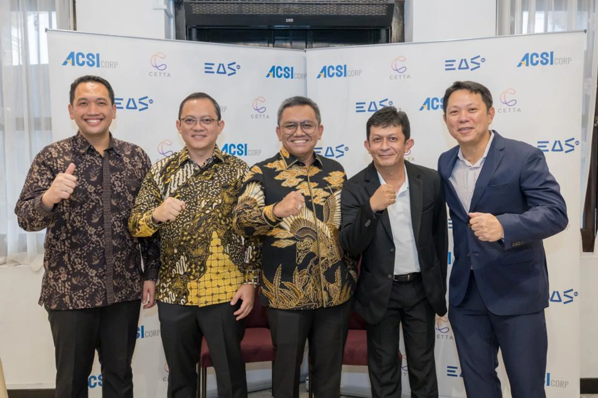 (From left) Mr M. Ade Kurniawan, chief executive office of ACSI, Mr Jaja Ahmad Subarja, founder of ACSI Corp, Mr Yusup Munawar, president commissioner of ACSI Corp, Mr Deni Khanafiah, chief executive officer of Cetta and Mr David Siow, chief executive officer and chief financial officer of EAS.ai.