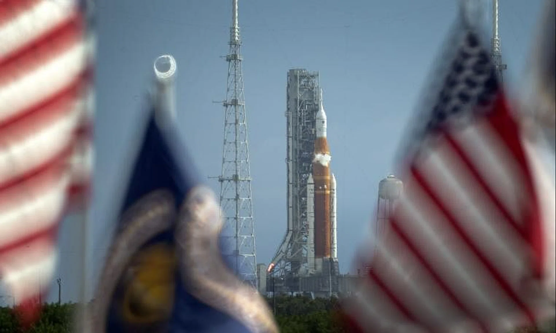 Nasa's SLS rocket with an Orion capsule sits ready for the second launch attempt at the Kennedy Space Centre in Florida.