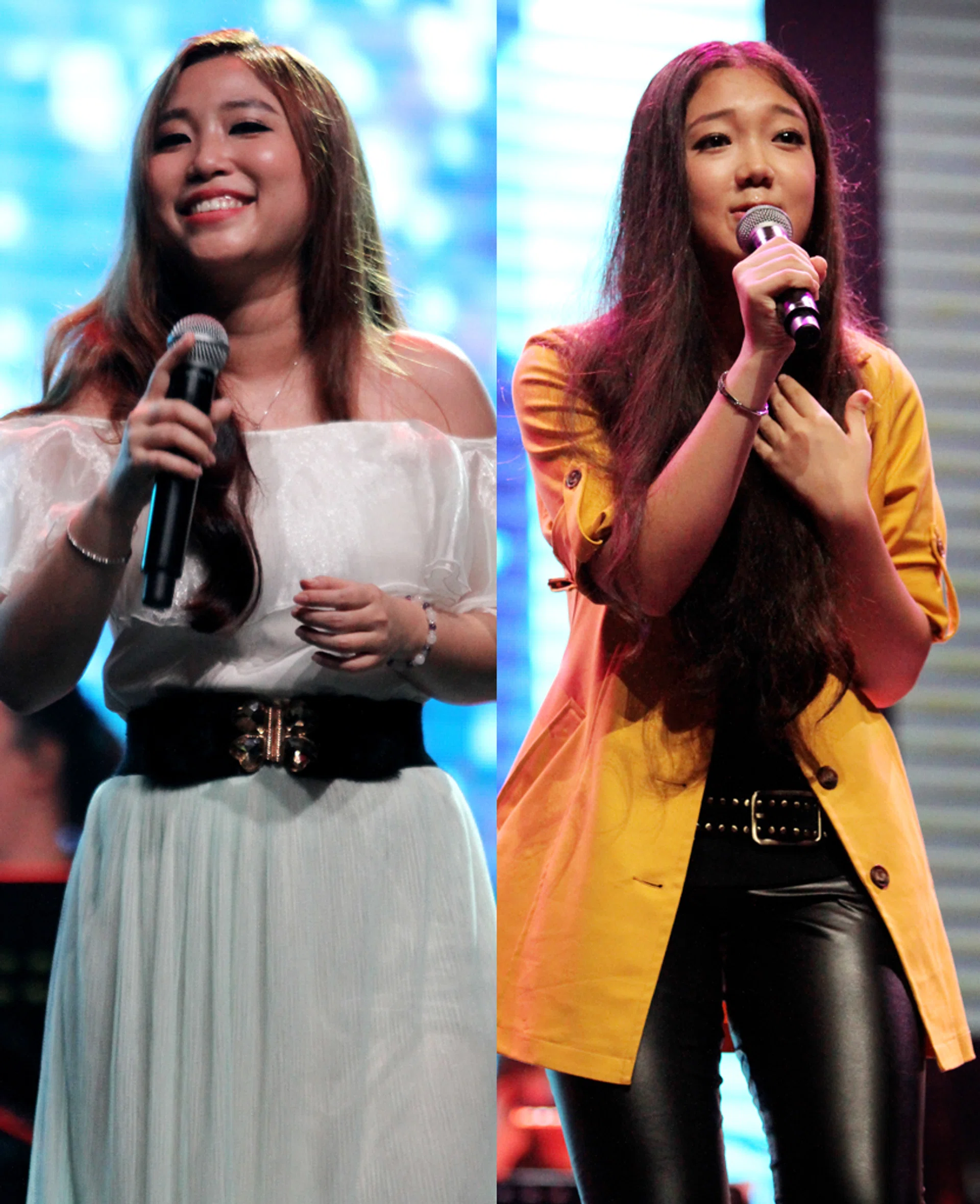 SINGERS: Contestants Curley Gao (right) and Zhang Zhi Ling (left) will be among the five singers representing Singapore. 