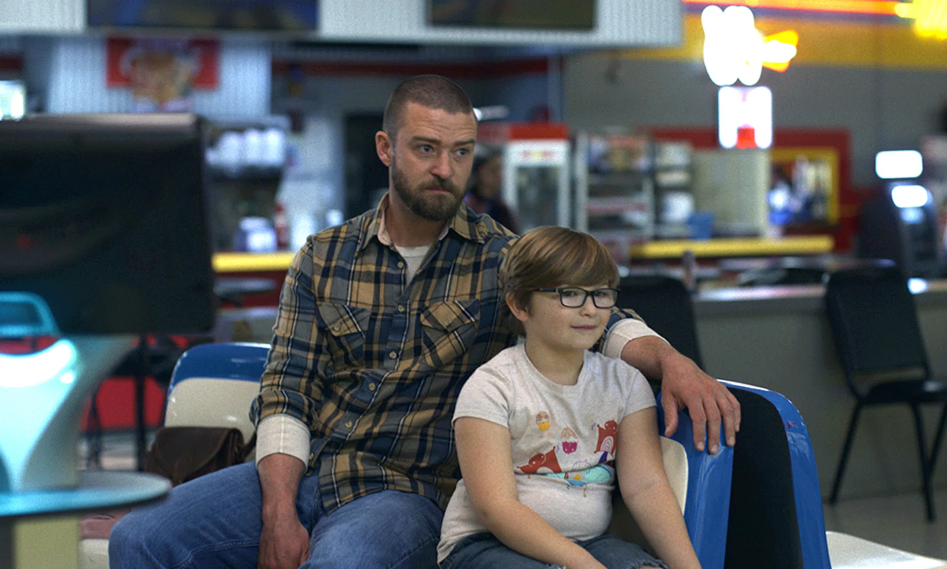 Justin Timberlake and Ryder Allen in the Apple TV+ movie Palmer