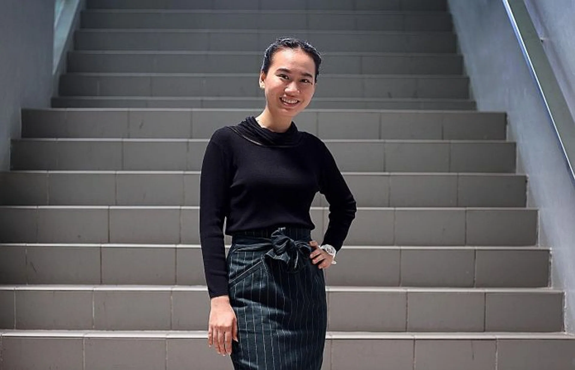 GUTSY: Miss Joy Sim shaved her head to raise money for charity in 2014. This year, she will be graduating with a Diploma in Applied Food Science and Nutrition. 