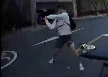 Korean teen takes a swing at passing deliveryman