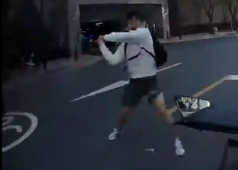 Korean teen takes a swing at passing deliveryman
