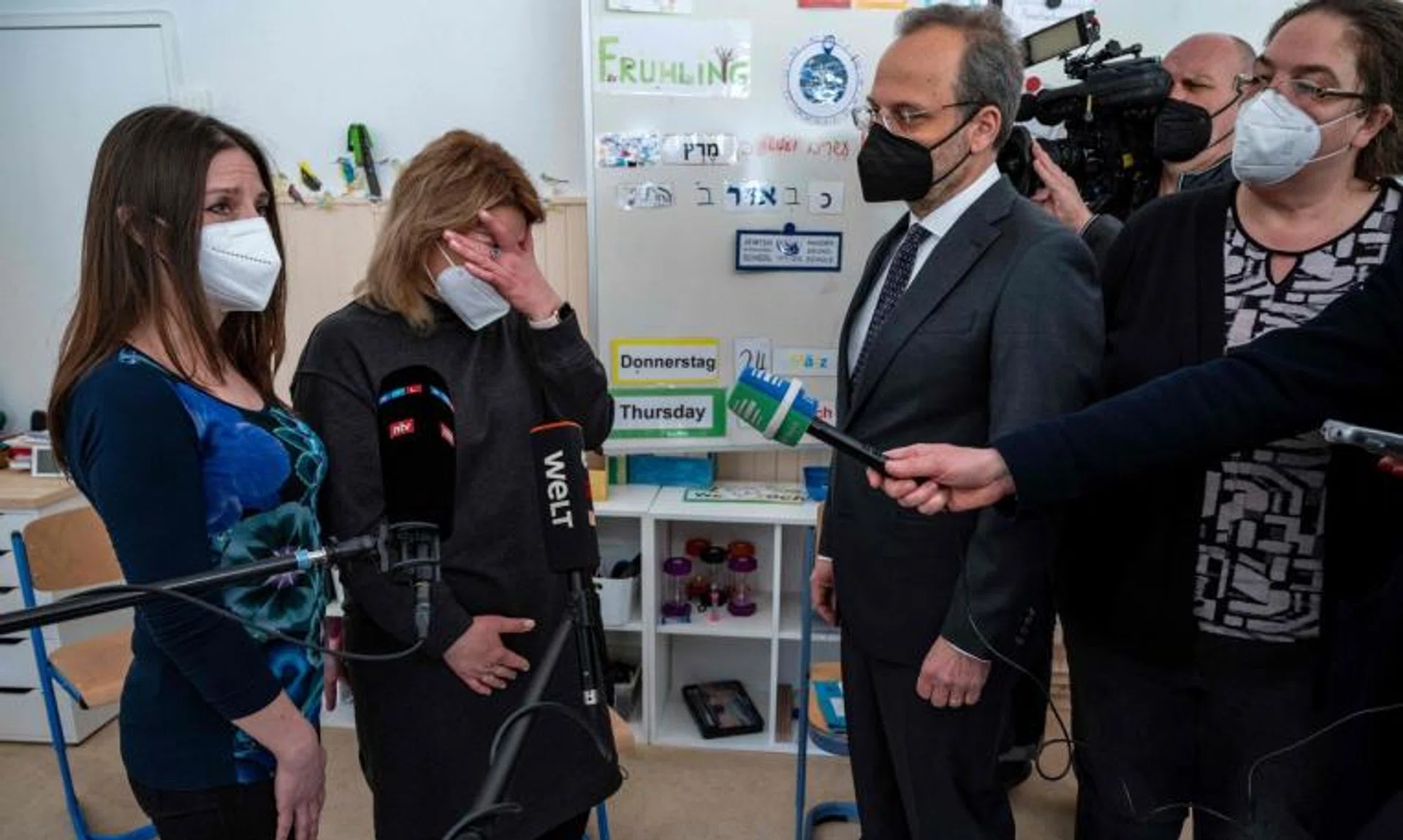 Ukrainian Jews share their testimonies as anti-semitism commissioner Felix Klein listens in Berlin on March 24, 2022.