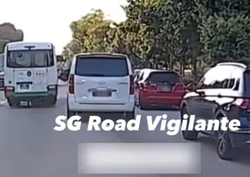 Van driver lane splits on AYE, chases after motorcyclist who flashed middle finger