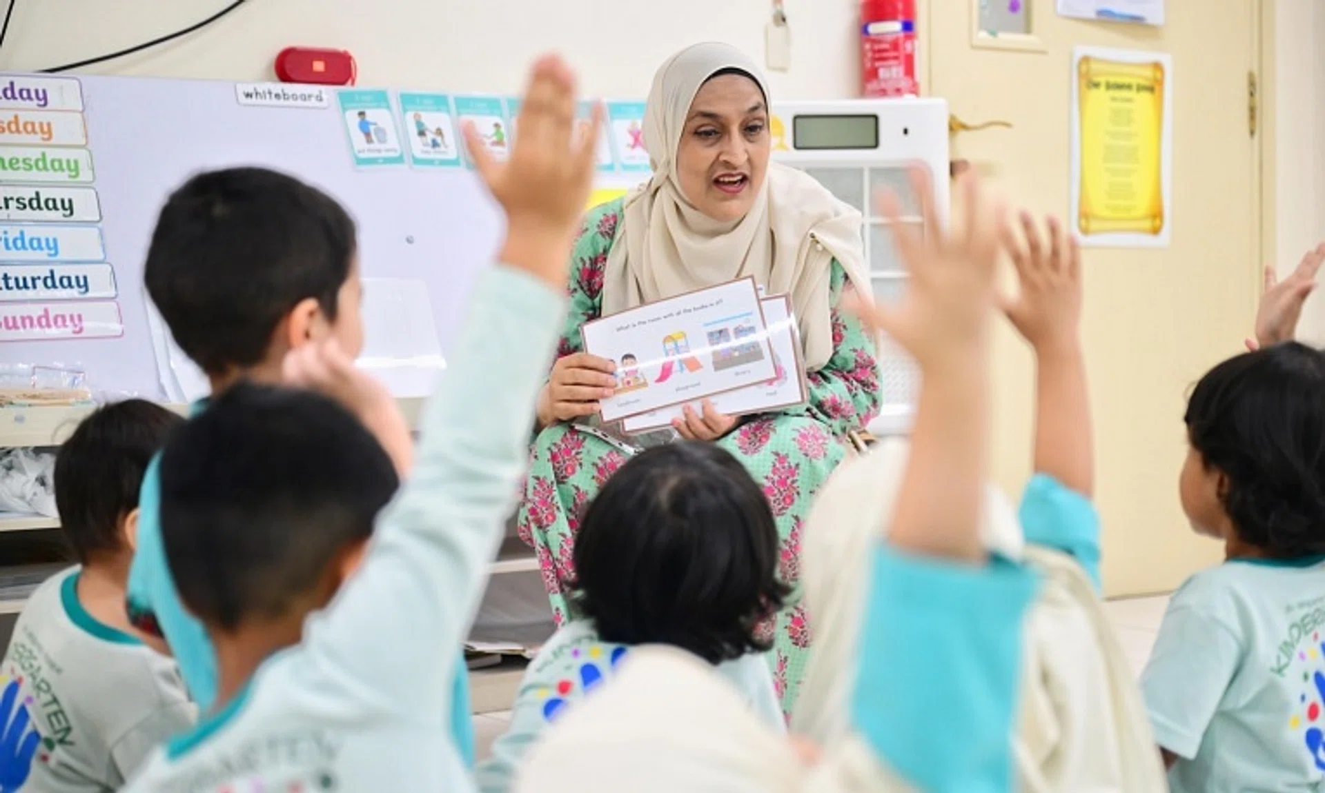 Ms Reema Bhatti, a kindergarten teacher who suffered a stroke, is back at work at Al Istiqamah Kindergarten six weeks after her recovery.