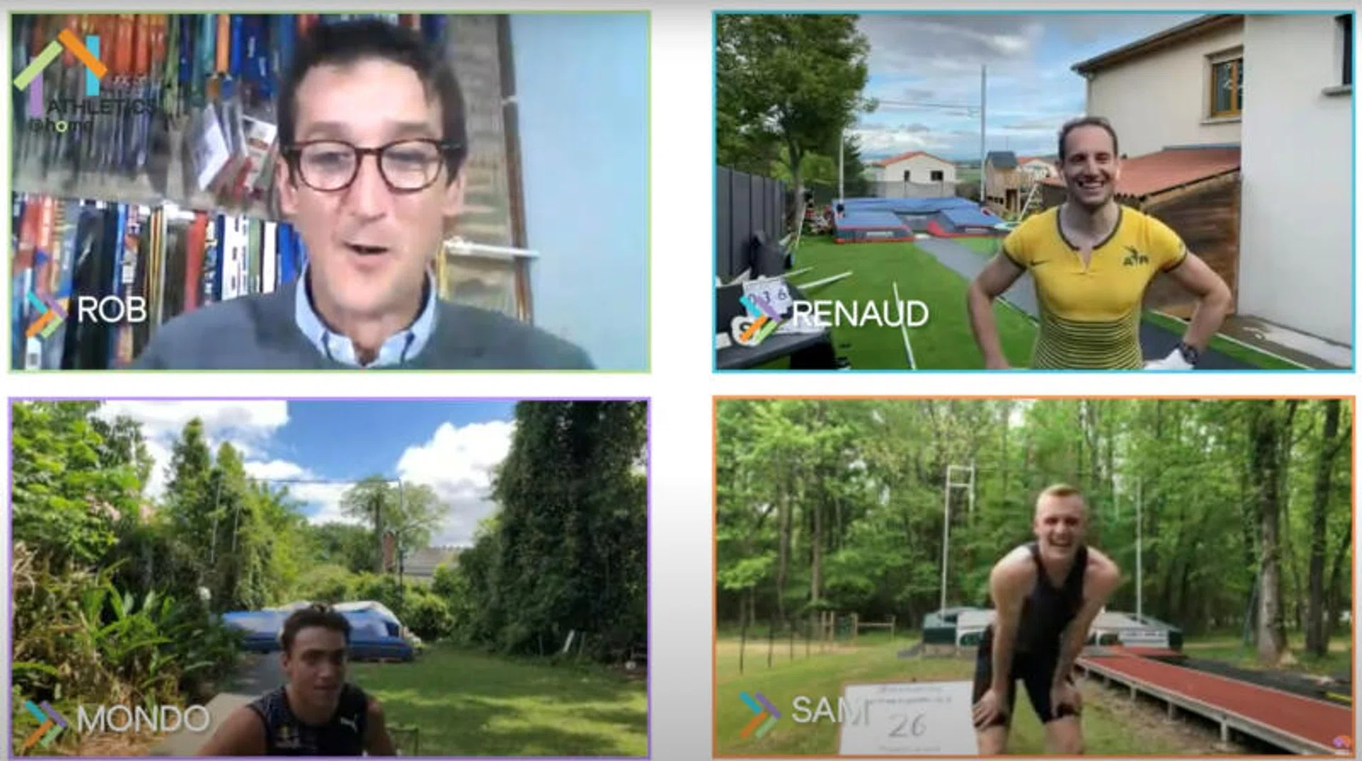 Pole vaulters Renaud Lavillenie, Mondo Duplantis and Sam Kendricks competing virtually in the Ultimate Garden Clash.