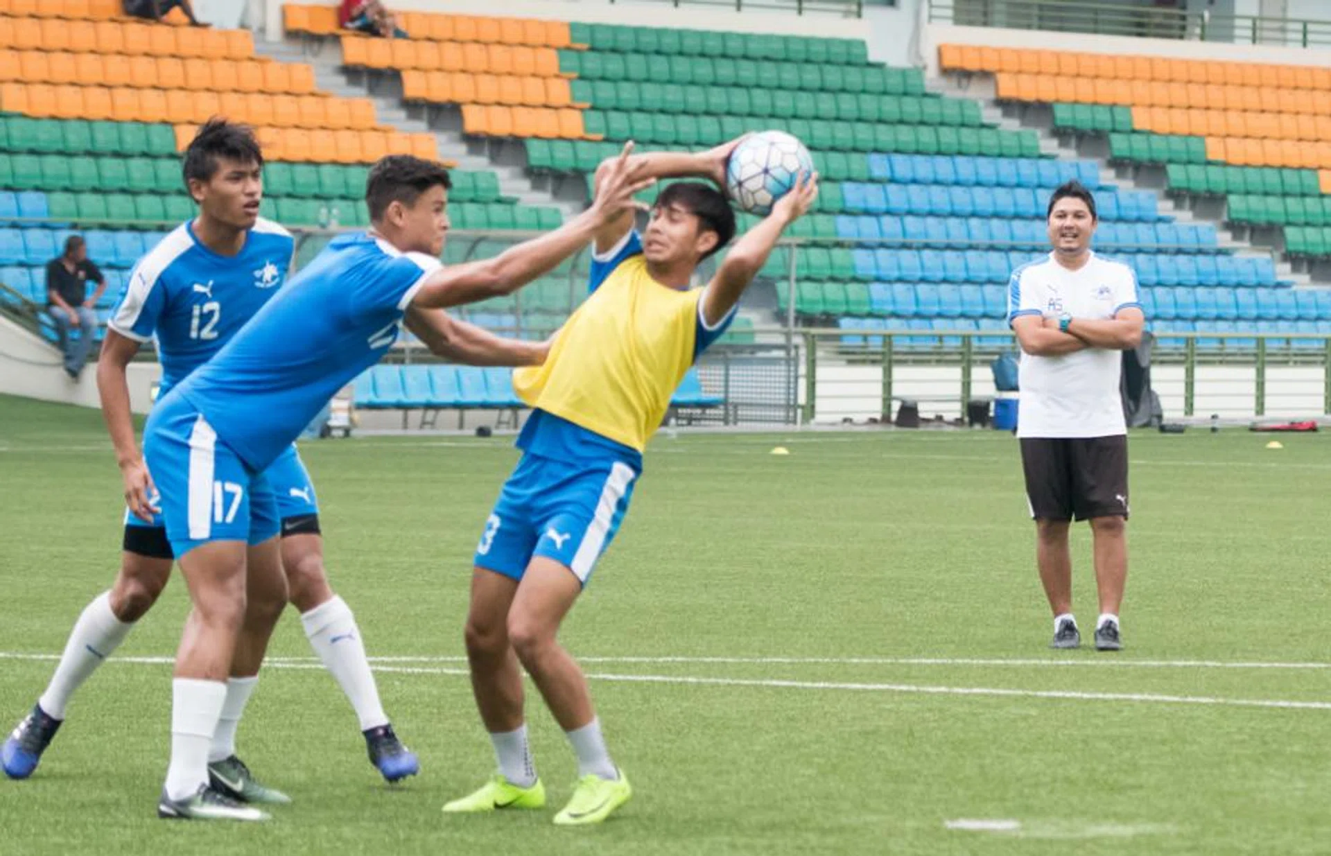 Home United head coach Aidil Sharin at a pre-game closed-door training. 